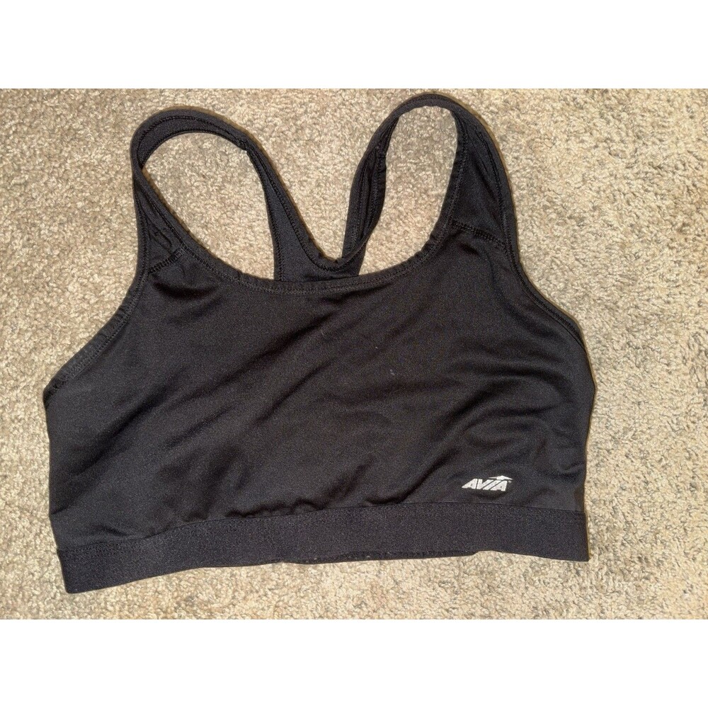 Avia womens Sports Bra Black Racerback Wireless L/G (12-14) Polyester Spandex